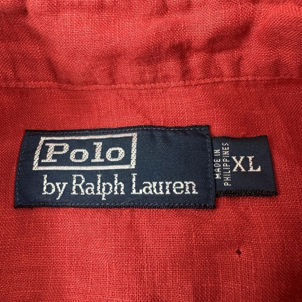 Polo Ralph Lauren Red VTG Pure Linen L/S Mens Button Front Size XL Mint